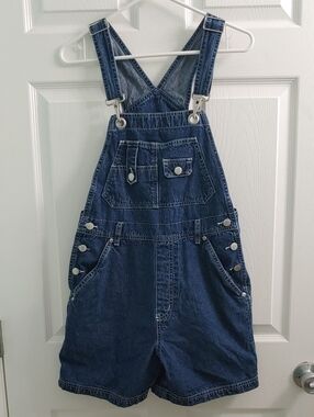 Vintage 90s St. John's Bay Denim Overalls Women's Short Bibs Dark Wash Size M